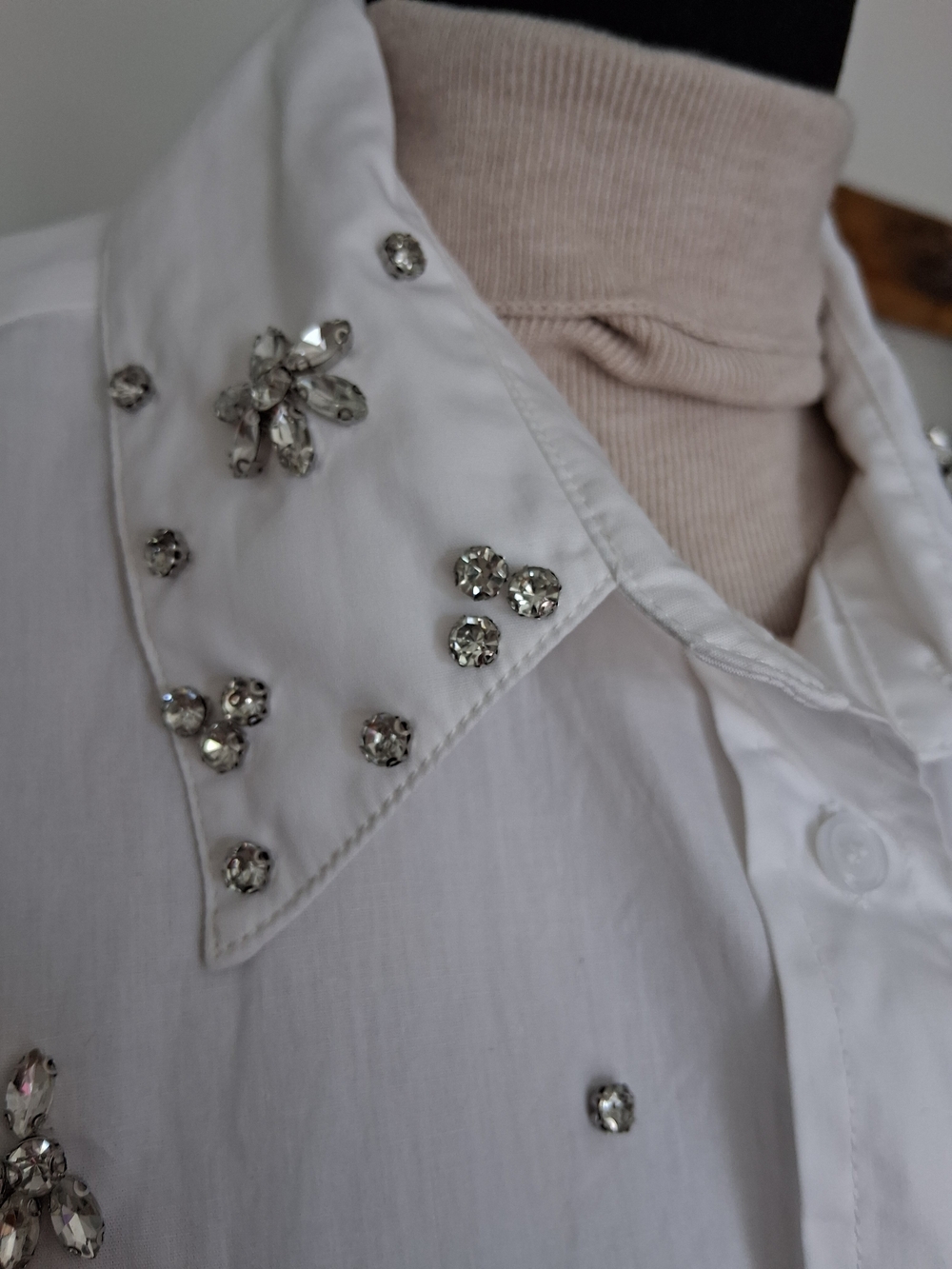 Ador Embellished White Women's Collared Shirt
